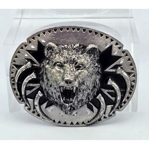 Vintage Grizzly Bear Head Belt Buckle 1991 Siskiyou Model V-92 Made in USA Biker